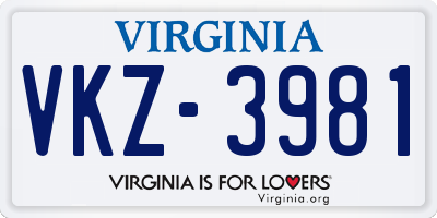 VA license plate VKZ3981