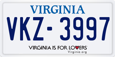 VA license plate VKZ3997