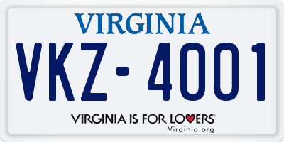 VA license plate VKZ4001