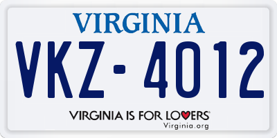 VA license plate VKZ4012