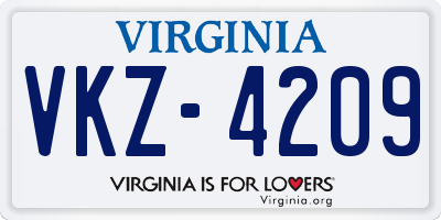 VA license plate VKZ4209