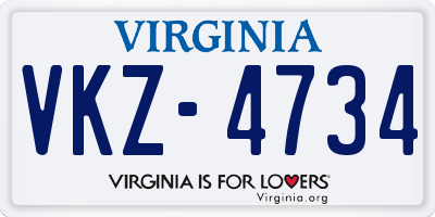 VA license plate VKZ4734