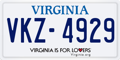 VA license plate VKZ4929