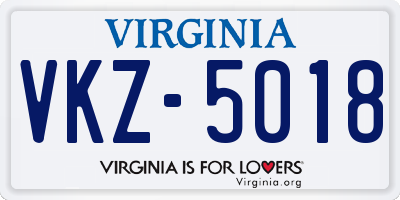 VA license plate VKZ5018
