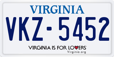 VA license plate VKZ5452