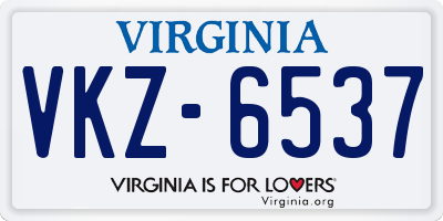VA license plate VKZ6537