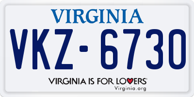 VA license plate VKZ6730