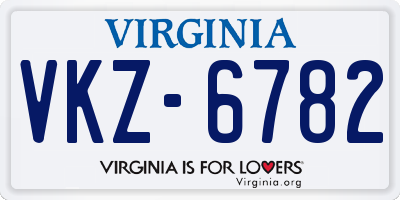 VA license plate VKZ6782