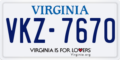 VA license plate VKZ7670