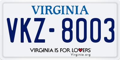 VA license plate VKZ8003