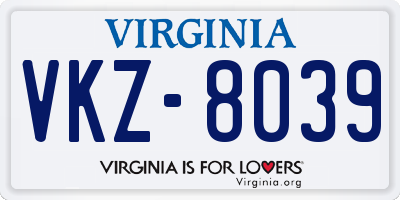VA license plate VKZ8039