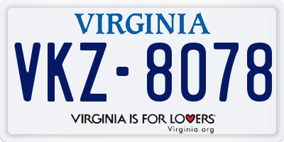 VA license plate VKZ8078