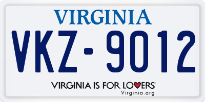VA license plate VKZ9012