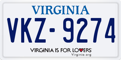 VA license plate VKZ9274