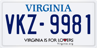 VA license plate VKZ9981