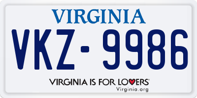 VA license plate VKZ9986