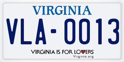 VA license plate VLA0013