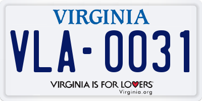 VA license plate VLA0031