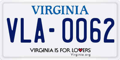 VA license plate VLA0062