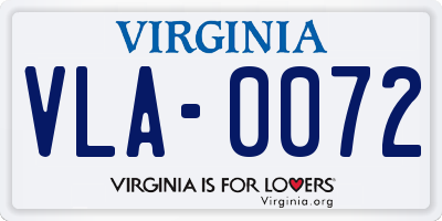 VA license plate VLA0072