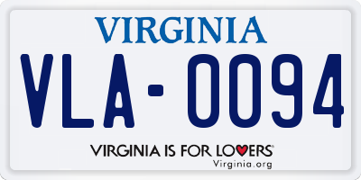 VA license plate VLA0094
