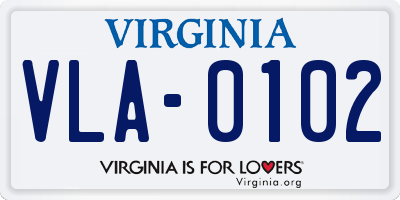 VA license plate VLA0102