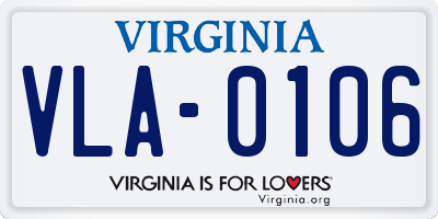 VA license plate VLA0106