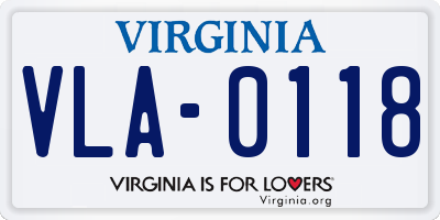 VA license plate VLA0118
