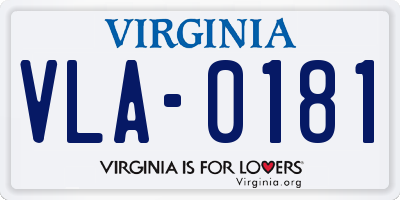 VA license plate VLA0181