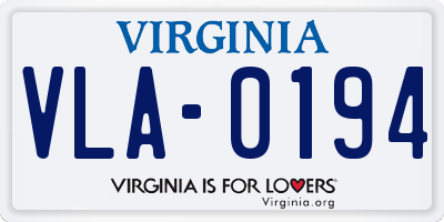 VA license plate VLA0194