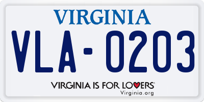 VA license plate VLA0203