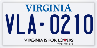 VA license plate VLA0210