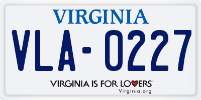 VA license plate VLA0227