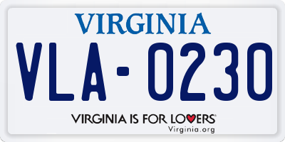 VA license plate VLA0230