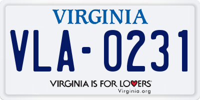 VA license plate VLA0231
