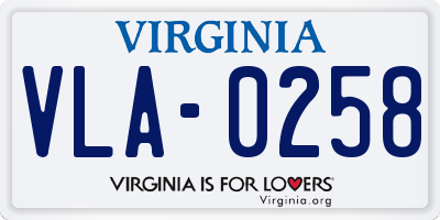 VA license plate VLA0258