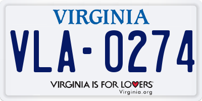 VA license plate VLA0274