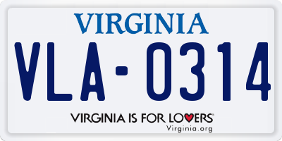 VA license plate VLA0314
