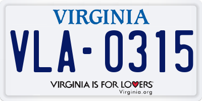 VA license plate VLA0315