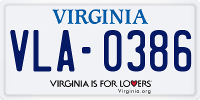 VA license plate VLA0386