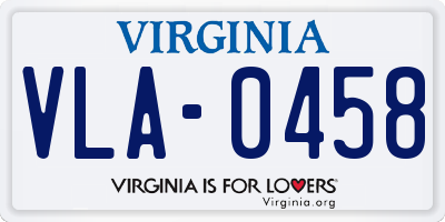 VA license plate VLA0458