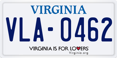 VA license plate VLA0462