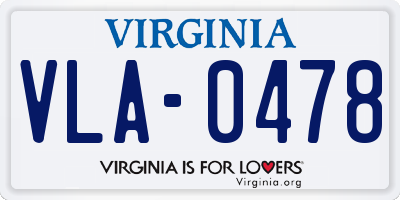 VA license plate VLA0478
