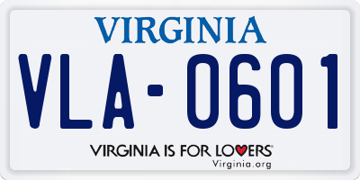 VA license plate VLA0601
