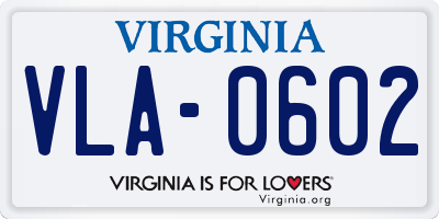 VA license plate VLA0602