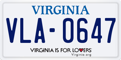VA license plate VLA0647
