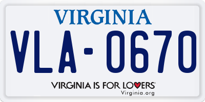 VA license plate VLA0670