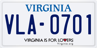 VA license plate VLA0701