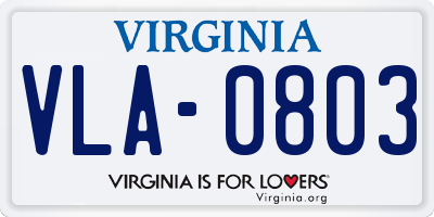 VA license plate VLA0803