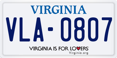 VA license plate VLA0807